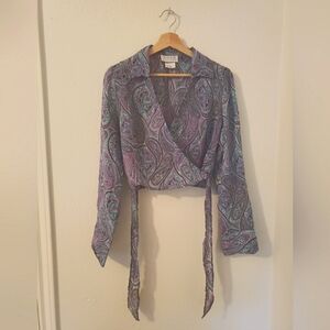 Vintage Paisley Wrap Blouse in Purple and Blue